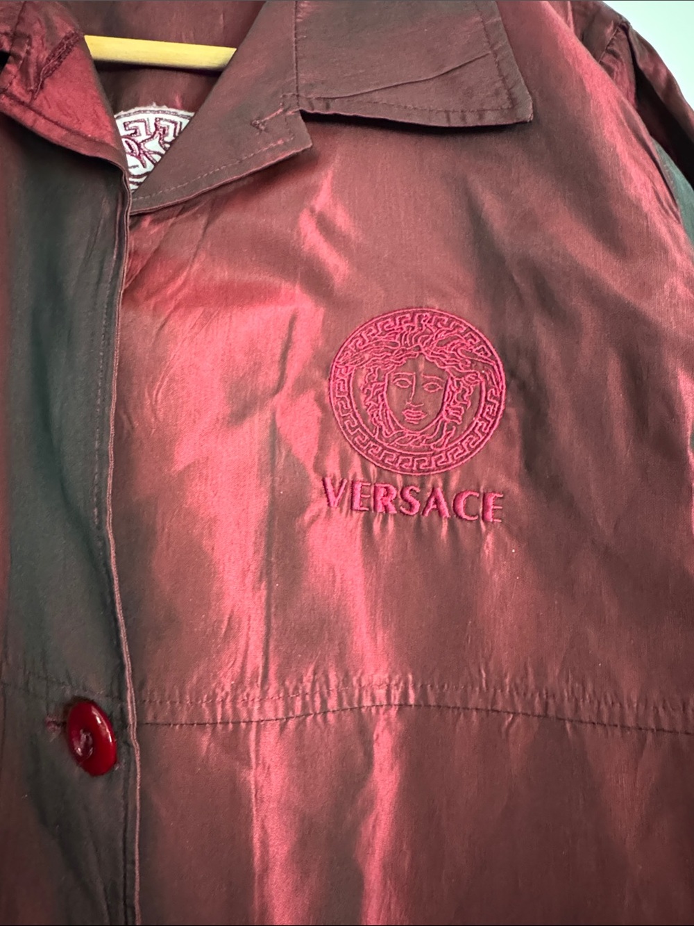 Vintage Versace Shiny Burgundy Lightweight Jacket Size Large - Picture 2 of 5